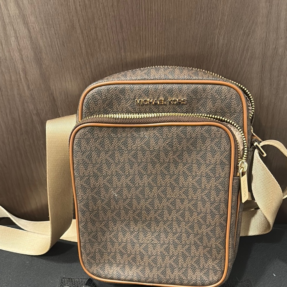 Michael Kors Brown Tan Messenger Bag with Monogram Design